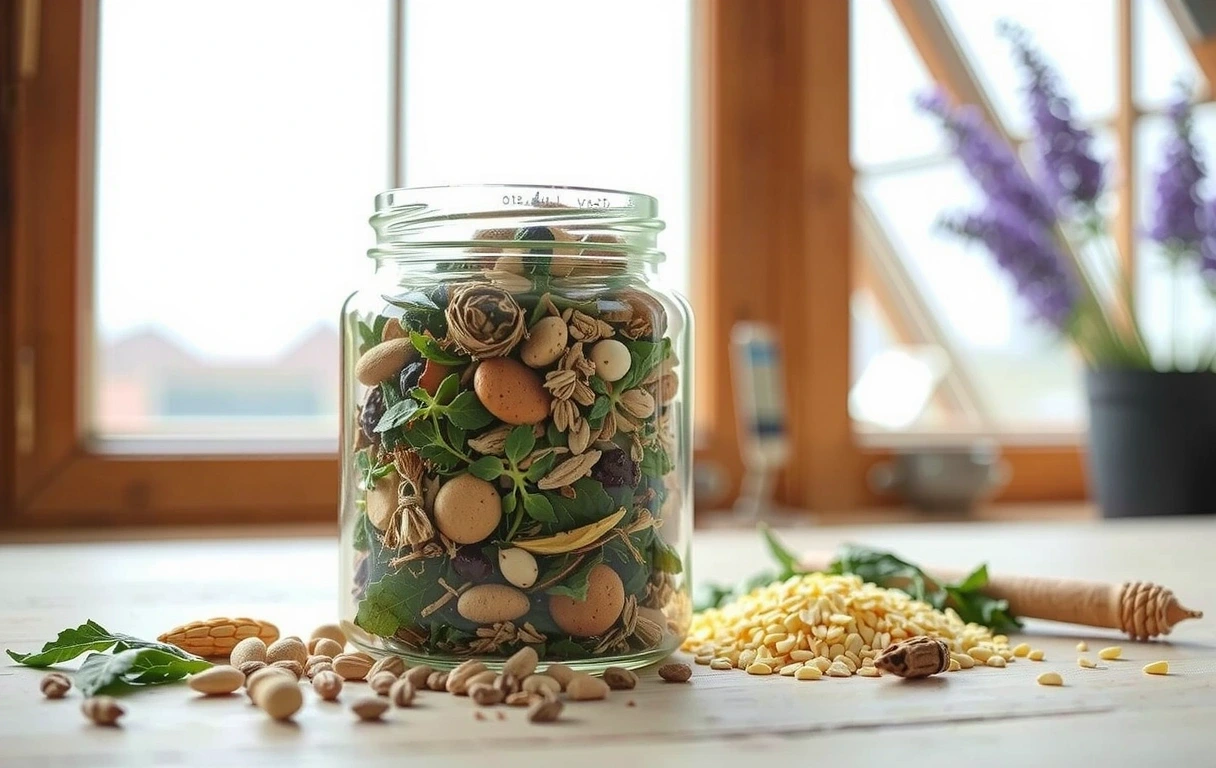 Naturalne składniki w szklanym naczyniu